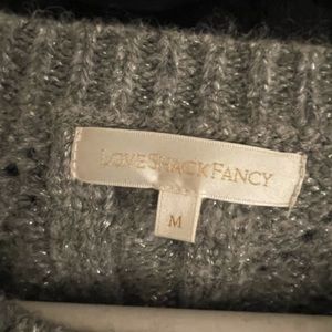 Love shack grey with silver cable crew sweater